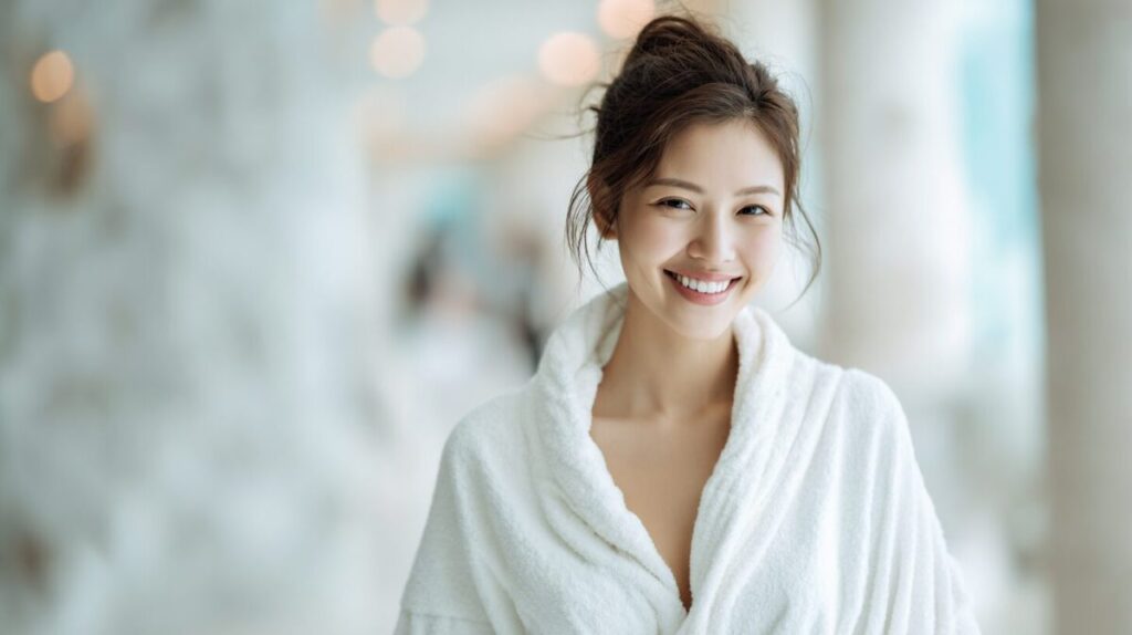 白いガウン姿でほほえむ女性（イメージ）