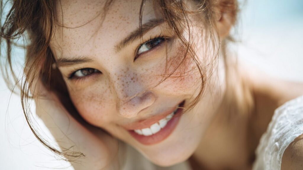 頬杖をついてほほえむ女性（イメージ）