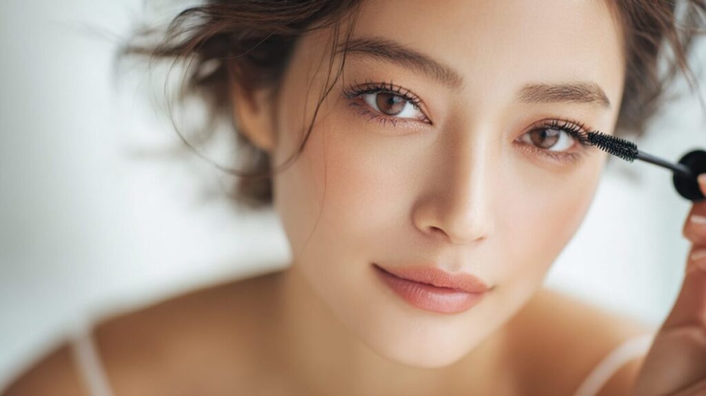 マスカラをつける女性の目元のアップ（イメージ）