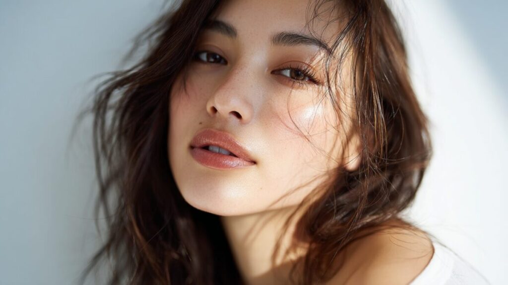 やわらかい光の中の、女性の顔のアップ（イメージ）
