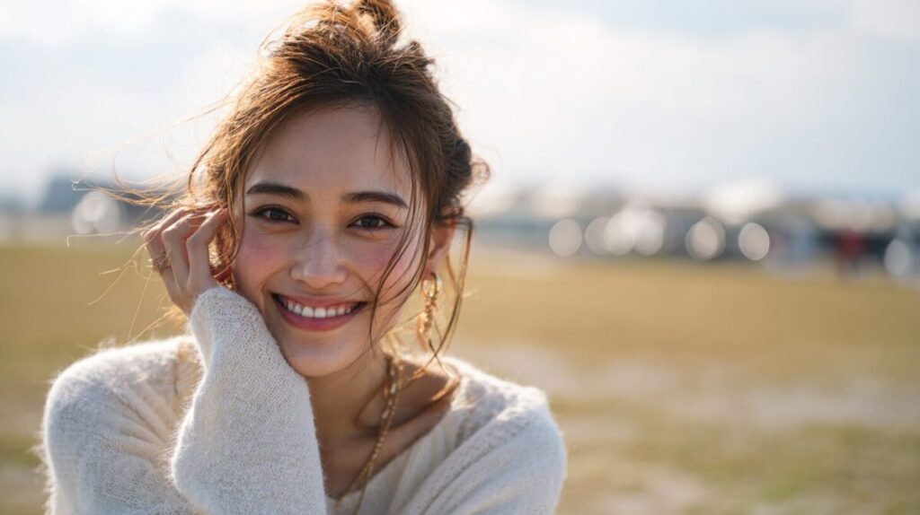 頬に手を当てて笑う女性（イメージ）