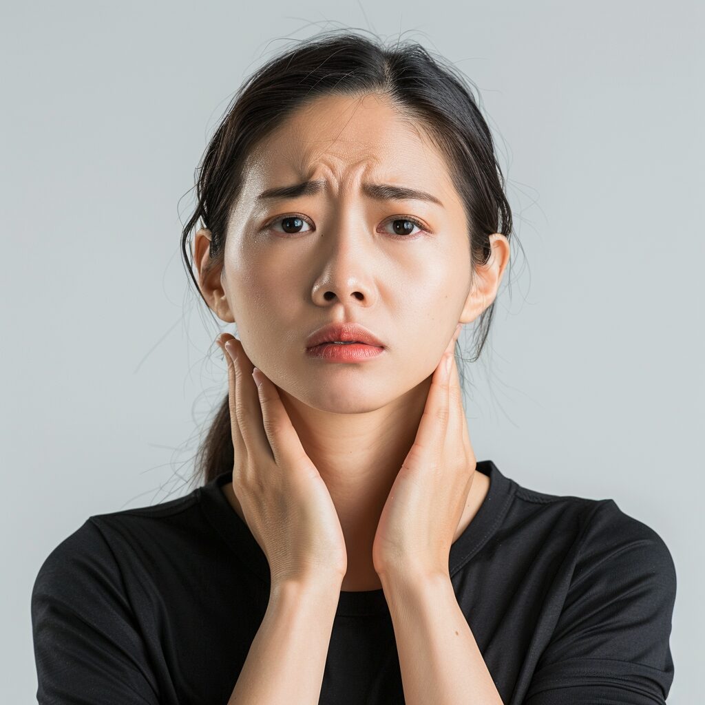 首を押さえる女性のイメージ